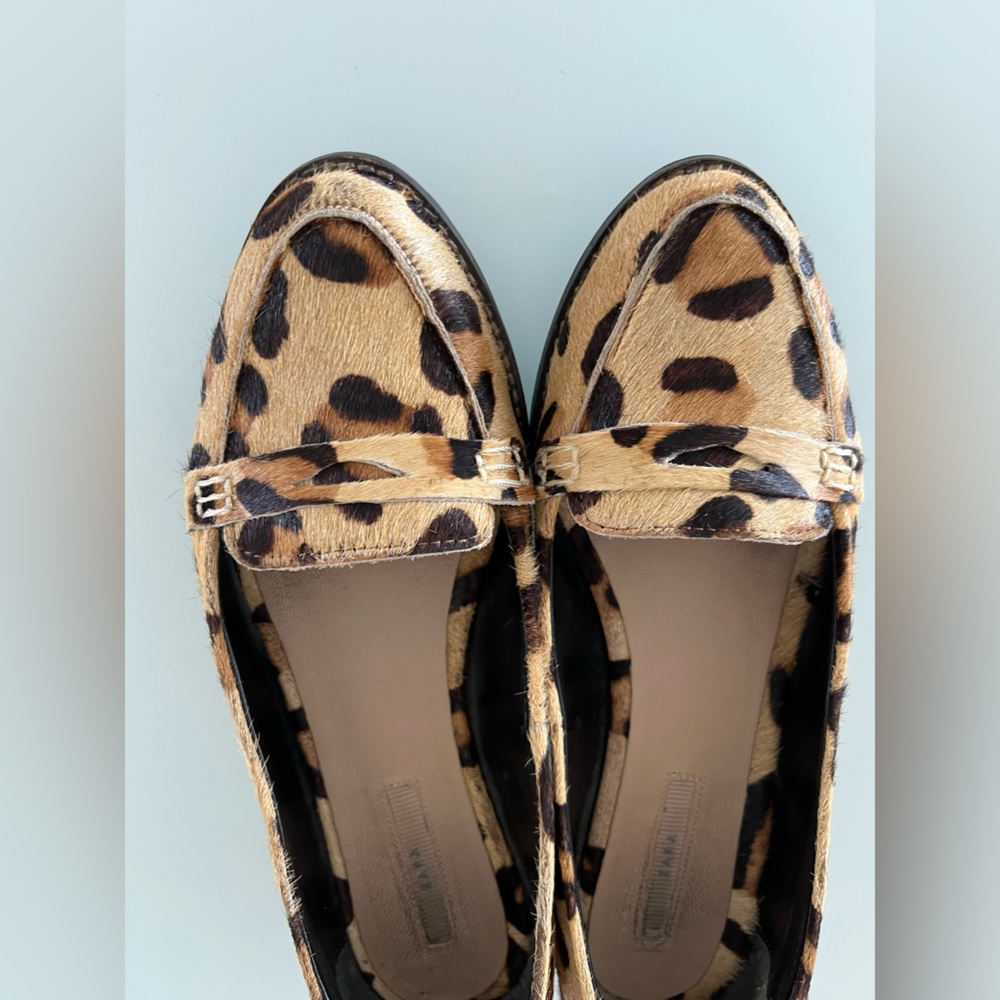 Zara Animal Print Fur Loafers